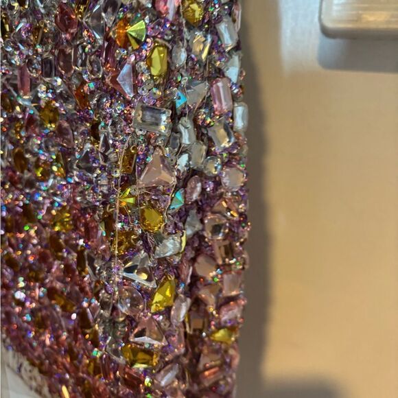 JOVANI Dress Formal Beaded Prom Sheer Nude Silver Illusion Mesh Gown rhinestone - Picture 2 of 10